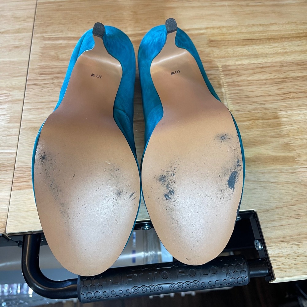 Talbots Teal Blue Suede Pumps Round Toe Stiletto Heels Made in Brazil 10W - Picture 6 of 9